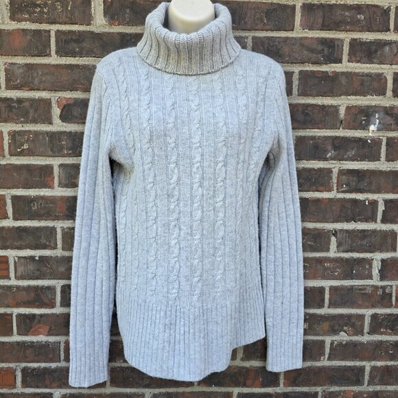 J. Crew Factory Sweaters - J. Crew Size M Wool Cashmere Blend Gray Turtleneck Sweater Cable Knit Pullover